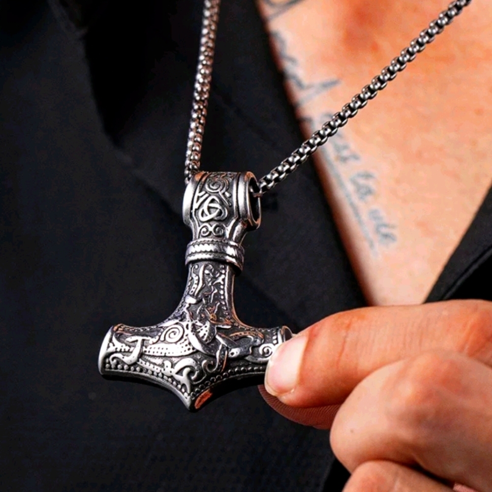 CLOSEOUT Unisex Viking Celtic Anchor Hammer Thor Pendant Necklace - 24" - New